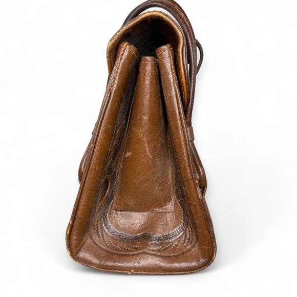 Vintage Tooled Leather Satchel Purse Flores‎ Bags Brown Boho Western Mexico - Picture 6 of 13